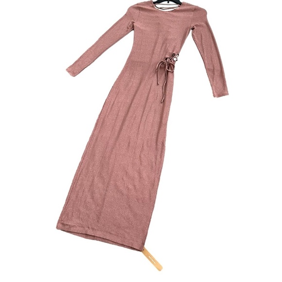 Reformation Women's Kinsey Lace Up Knit Maxi Dress Metallic Pink Sparkle Size S - Picture 7 of 16